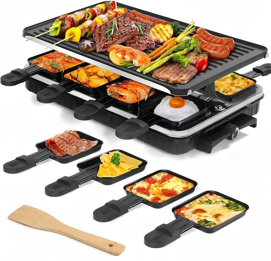 Raclette Grill voor 8 Personen 1300W Elektrische Grill Omkeerbaar met Non-Stick Coating ShopVlot