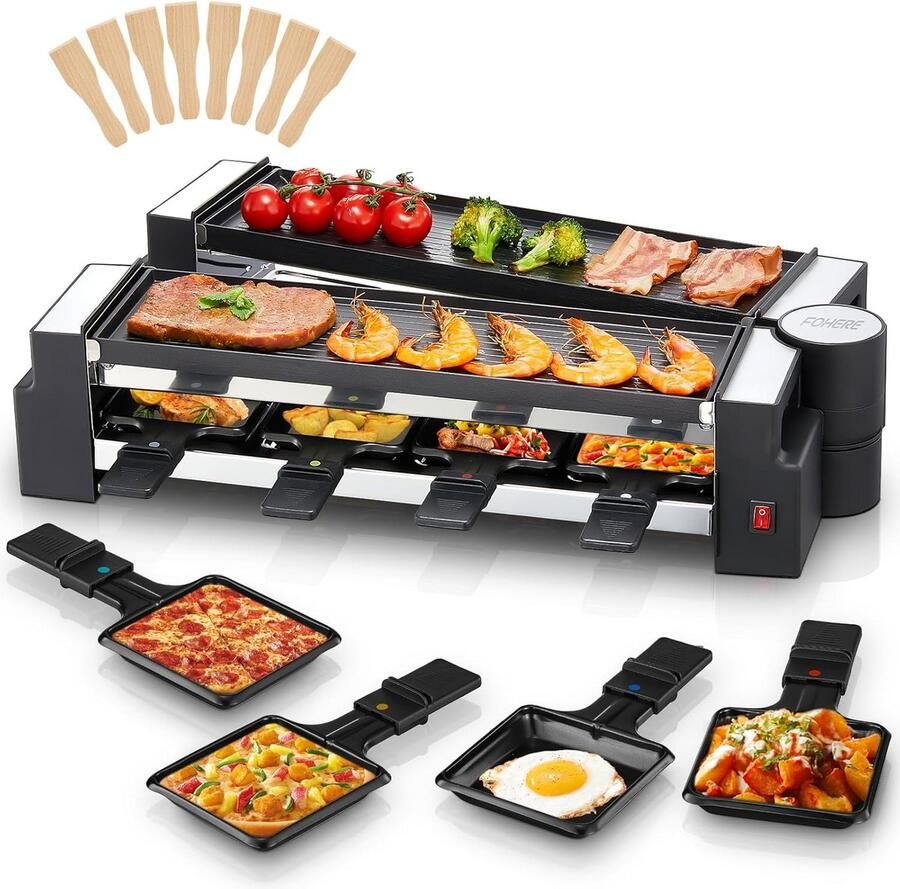 Raclette Grill Party Grill Gezellig Tafelen Draaibaar Ontwerp 8 Personen Zwart