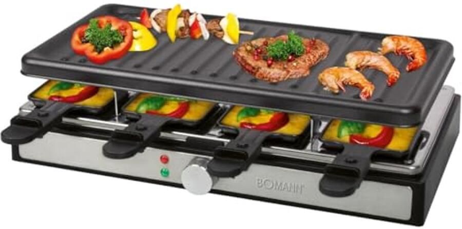 Raclette-grill voor 8 personen met grote grillplaat en antiaanbaklaag 1400 watt