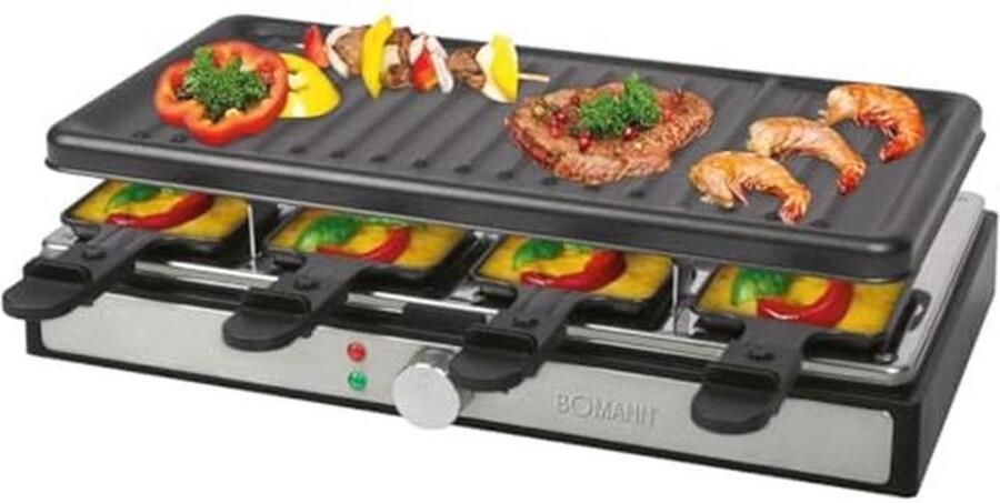 Raclette-grill voor 8 personen met grote grillplaat en antiaanbaklaag 1400 watt