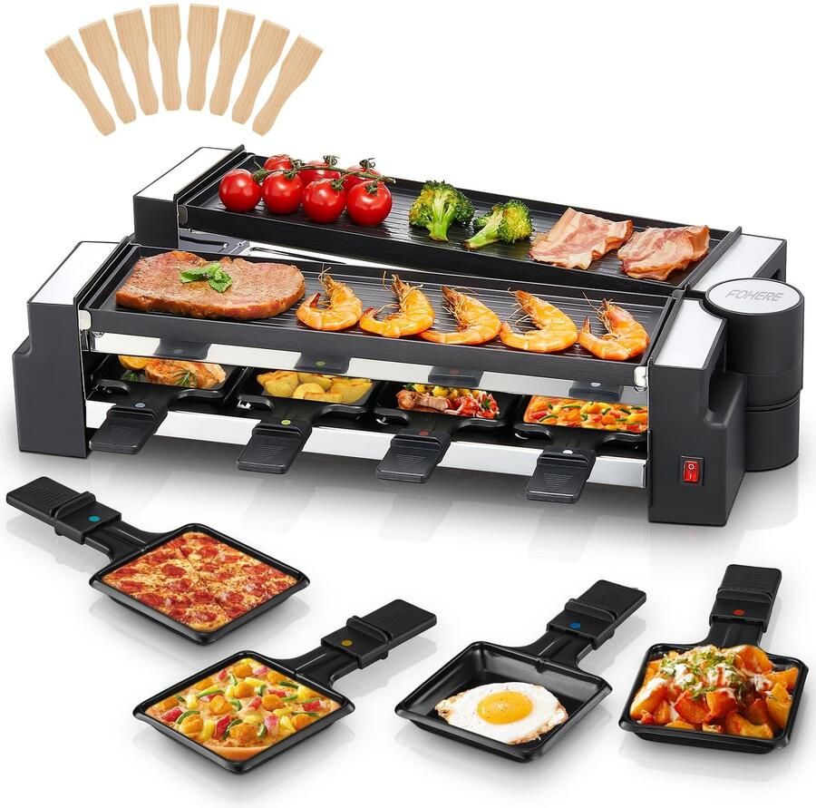 Raclette Grill voor 8 Personen met Non-Stick Plaat