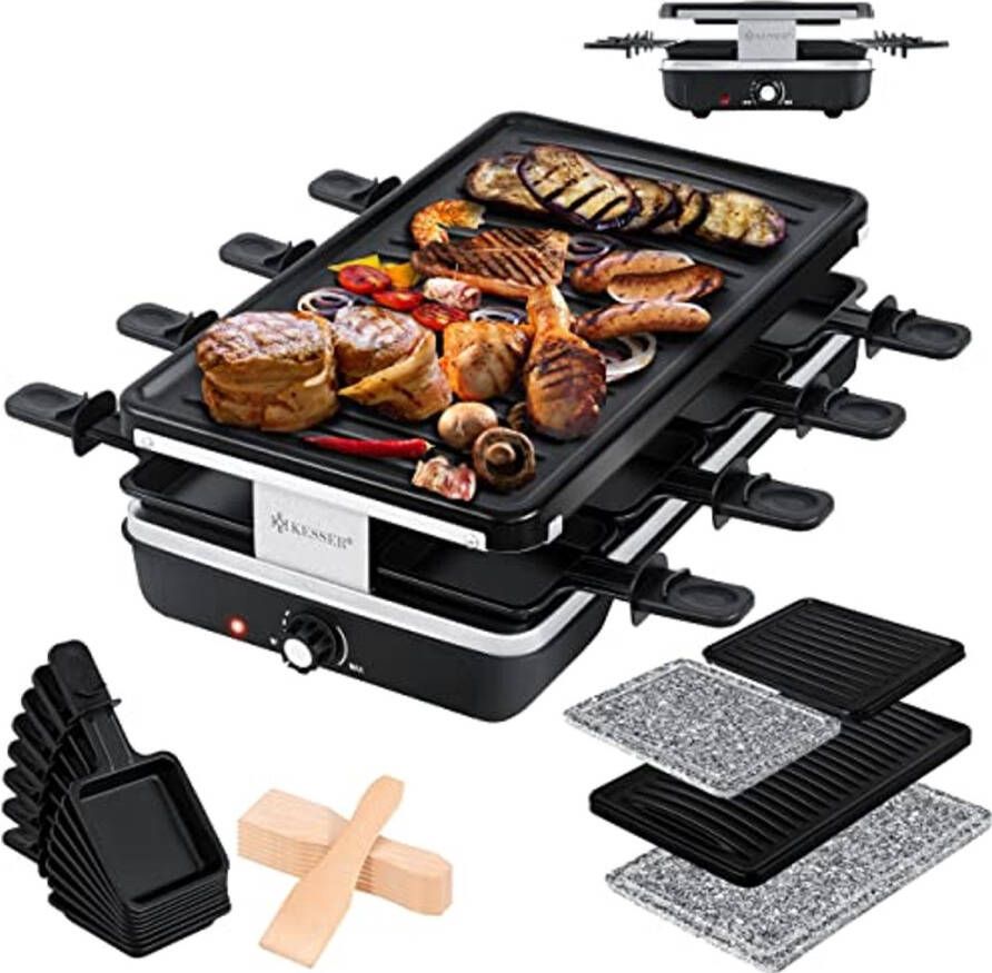 Raclette Grill voor 8 Persoon met Natuurlijke Grillsteen en Antiaanbaklaag