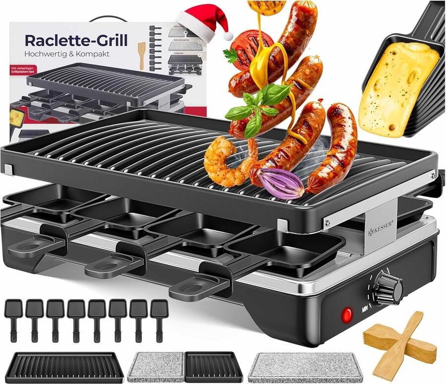 Raclette Grill voor 8 Persoon met Natuurlijke Grillsteen en Antiaanbaklaag