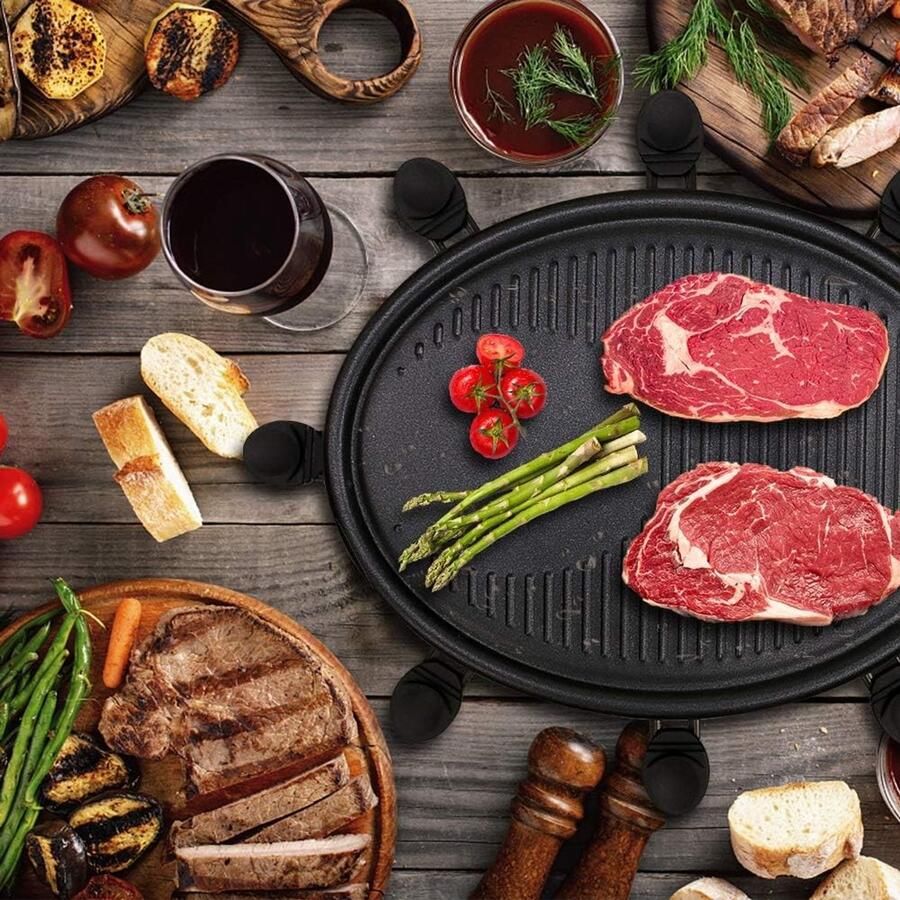 Raclette Grill Zwart Voor 8 Personen Elektrische Grill met Antiaanbaklaag Voor Gezellige Avonden