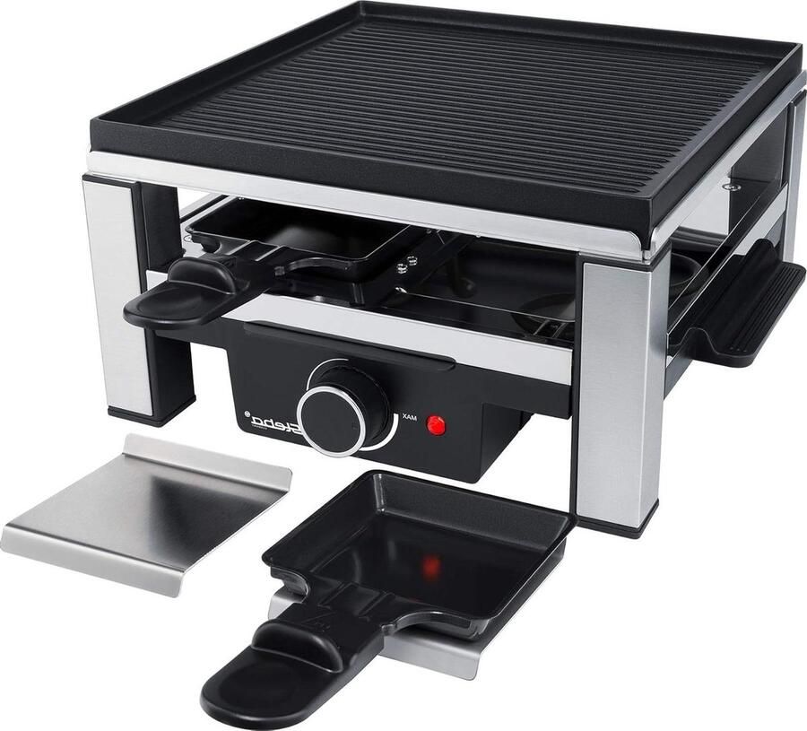 Raclette Grillplaat Elektrisch Grillen Gezellig Eten Antiaanbaklaag 4 Pannetjes Zwart