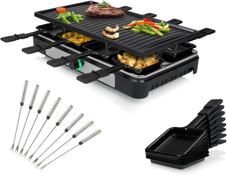 Raclette Grillplaat Gourmetstel Tafelgrill Gezellige Avonden Gegoten Aluminium 42x23cm Zwart
