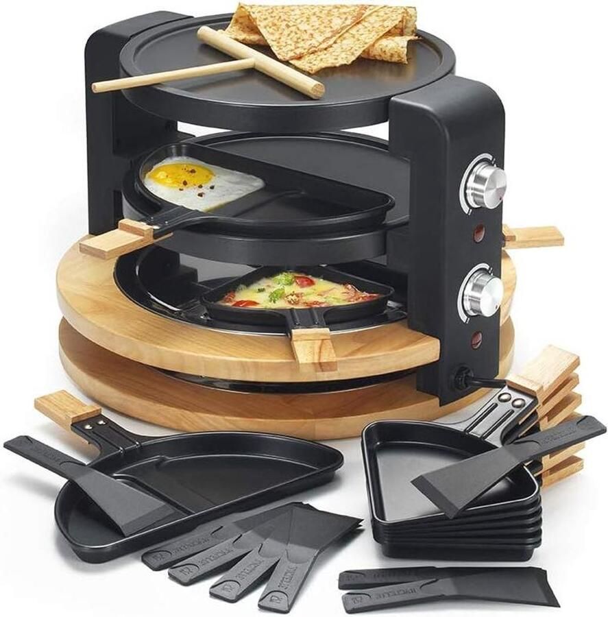 Raclette Machine Elektrisch Grill Gezellig Tafelen Hout Afwerking 8 Personen Bruin - Foto 1