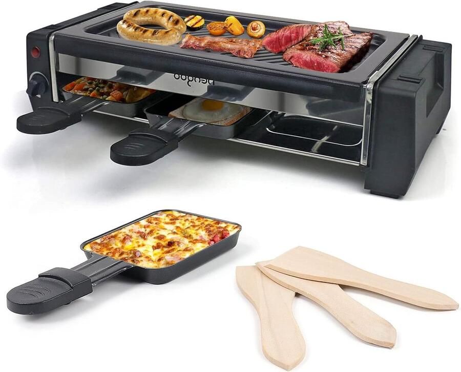 Raclette Machine Elektrisch Grillen Gezellig Eten Compact Ontwerp 3 Pannetjes Zwart