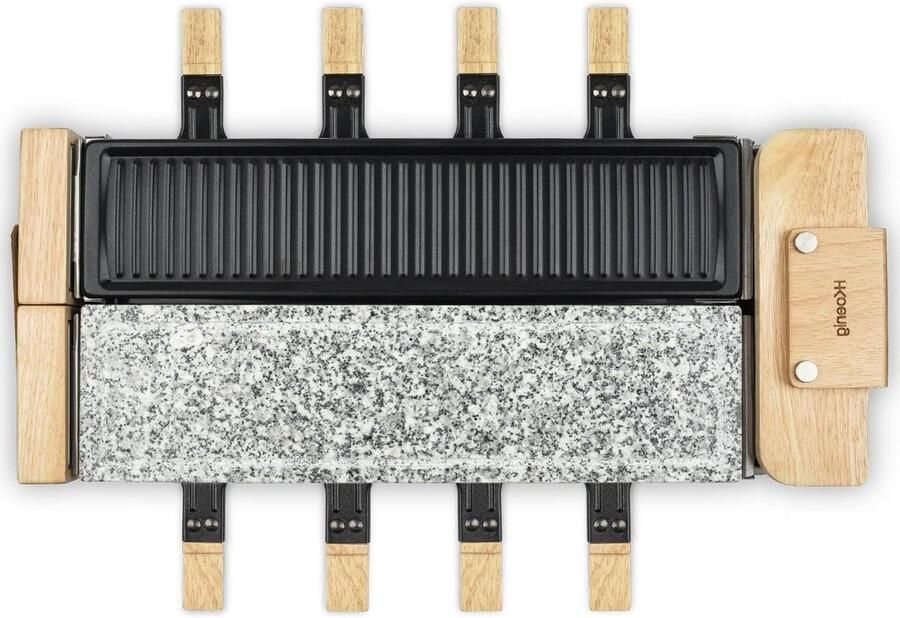Raclette Machine Steengrill Apparaat Gezellige Avonden Draaibare Basis Voor 8 Personen Zwart