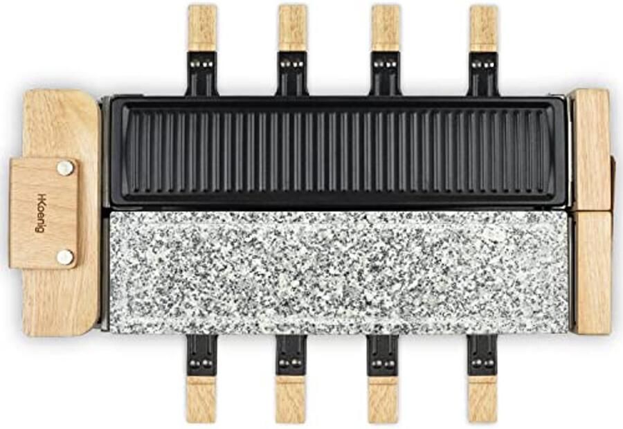 Raclette-machine voor 8 personen met afneembare platen en accessoires 180° draaibare basis