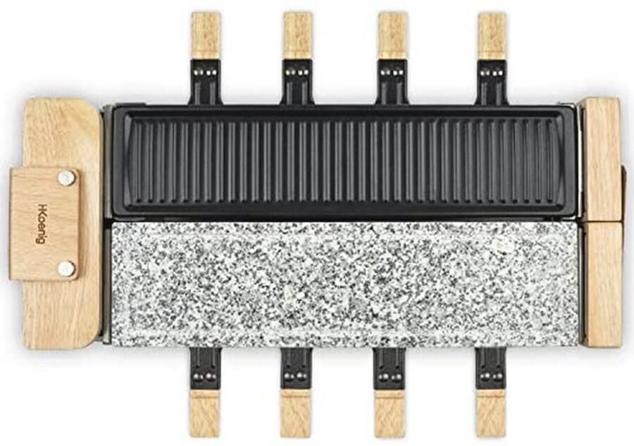 Raclette-machine voor 8 personen met afneembare platen en accessoires 180° draaibare basis