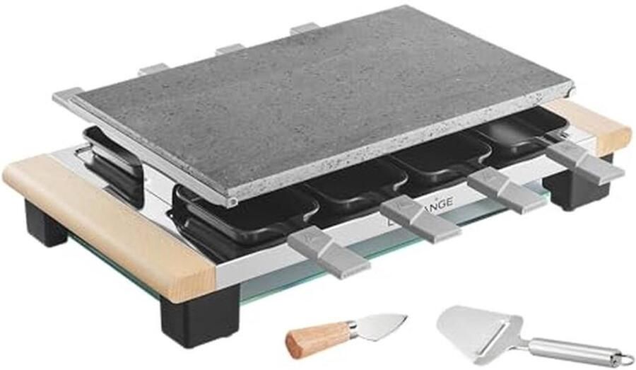 Raclette met accessoires in licht hout 8 pannetjes en kaassnijder