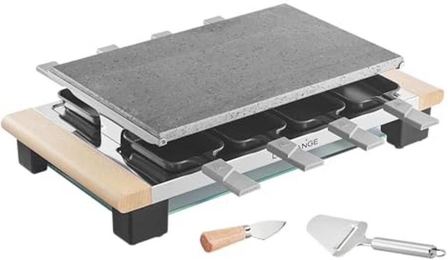 Raclette met accessoires in licht hout 8 pannetjes en kaassnijder