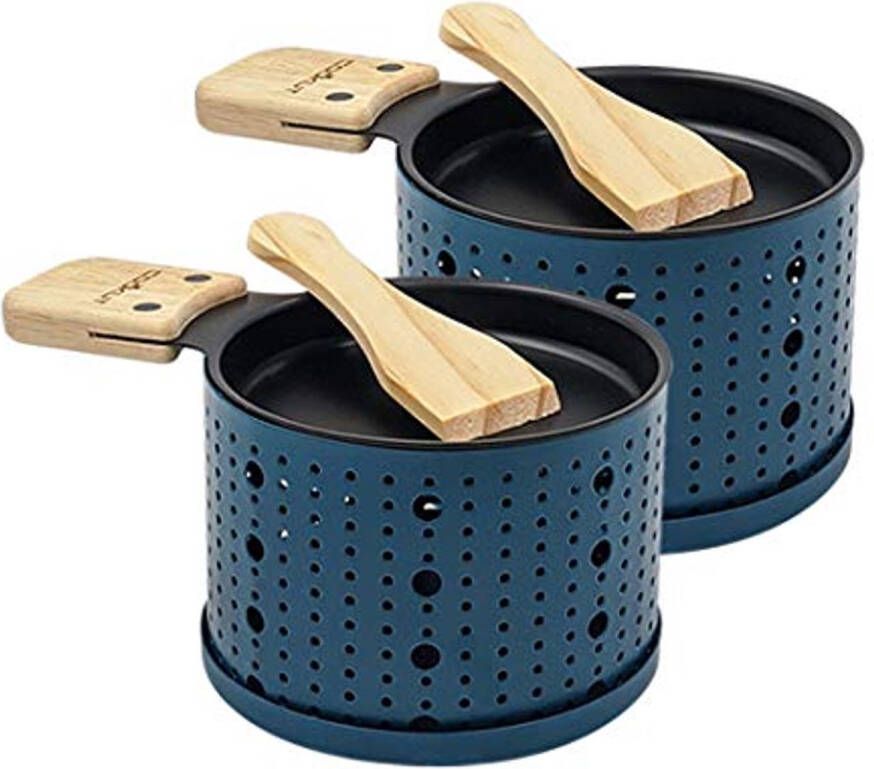 Raclette met Kaars Smelt je Kaas in 3 Minuten Perfect voor Raclette Avonden en Picknicks Inclusief Houten Spatel 2 Stuks Blauw