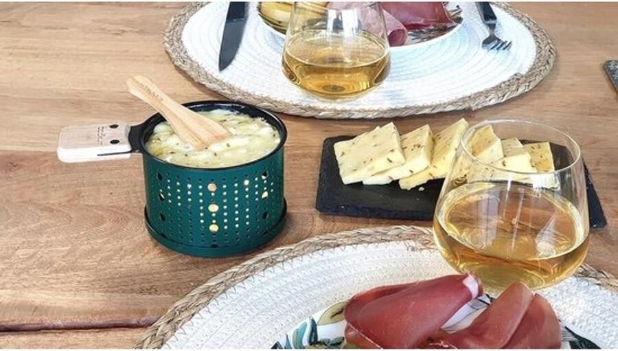 Raclette met Kaars Smelt je Kaas in 3 Minuten Perfect voor Raclette Avonden en Picknicks Inclusief Houten Spatel 2 Stuks Blauw
