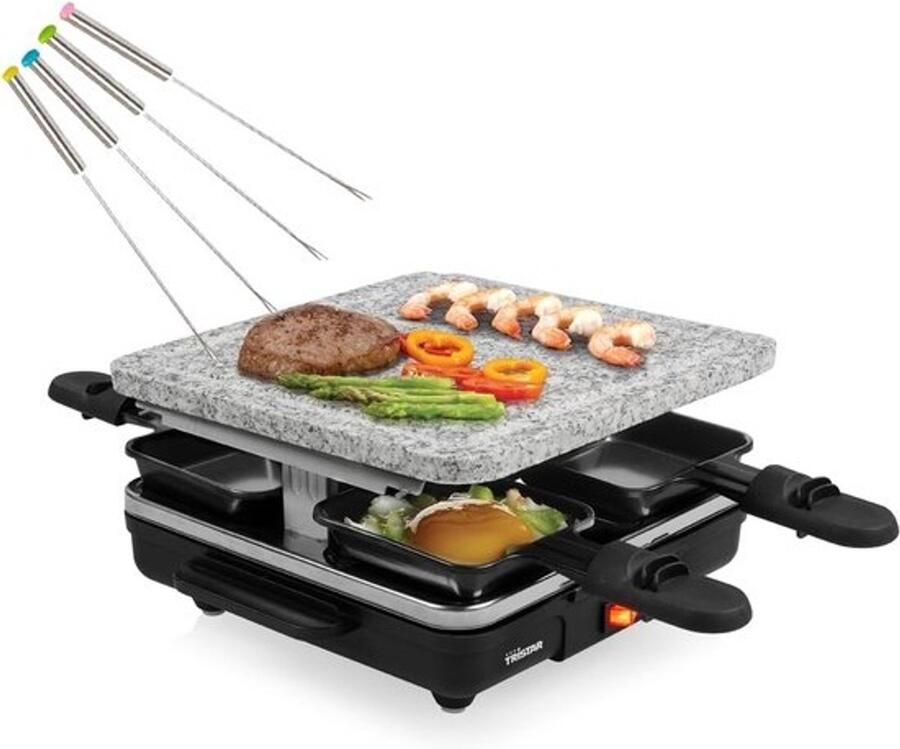Raclette met steenplaat Tafelgrill Gourmet Gezellig Eten Steenplaat 21x21cm Voor 4 personen Zwart