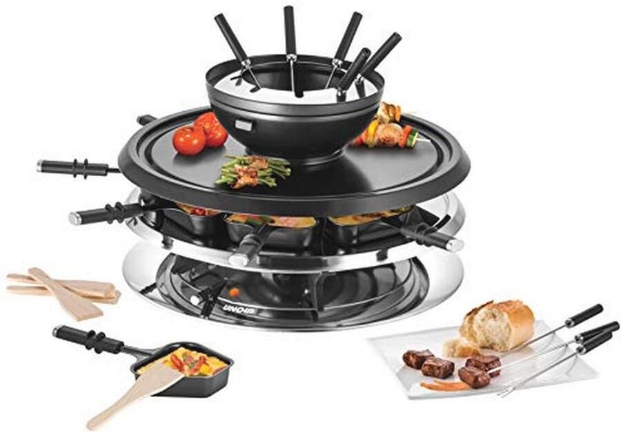 Raclette Multi 4 in 1 1300 Watt Geschikt voor 8 Personen met Gourmet Fondue Hete Steen en Grill