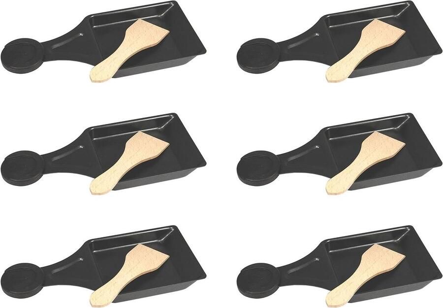 Raclette Pannenset Pannen met spatels Gezellig Tafelen Antiaanbaklaag 6 stuks Zwart