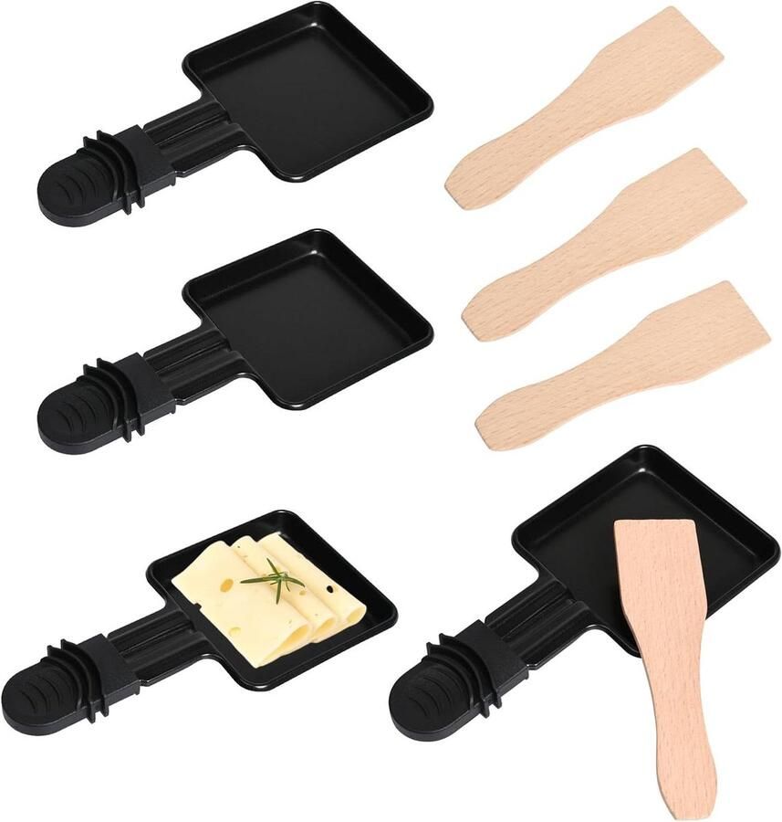 Raclette Pannetjes Grill Pan Accessoires Avondeten Bereiden Antiaanbaklaag 4 Stuks Zwart