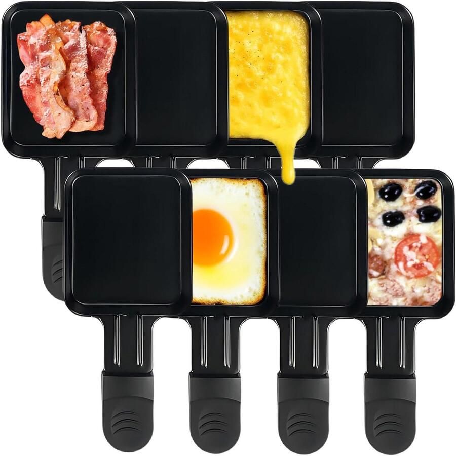 Raclette Pannetjes Mini Bakpannen Kaas Smelten Anti-Aanbaklaag 4 Stuks Set Zwart