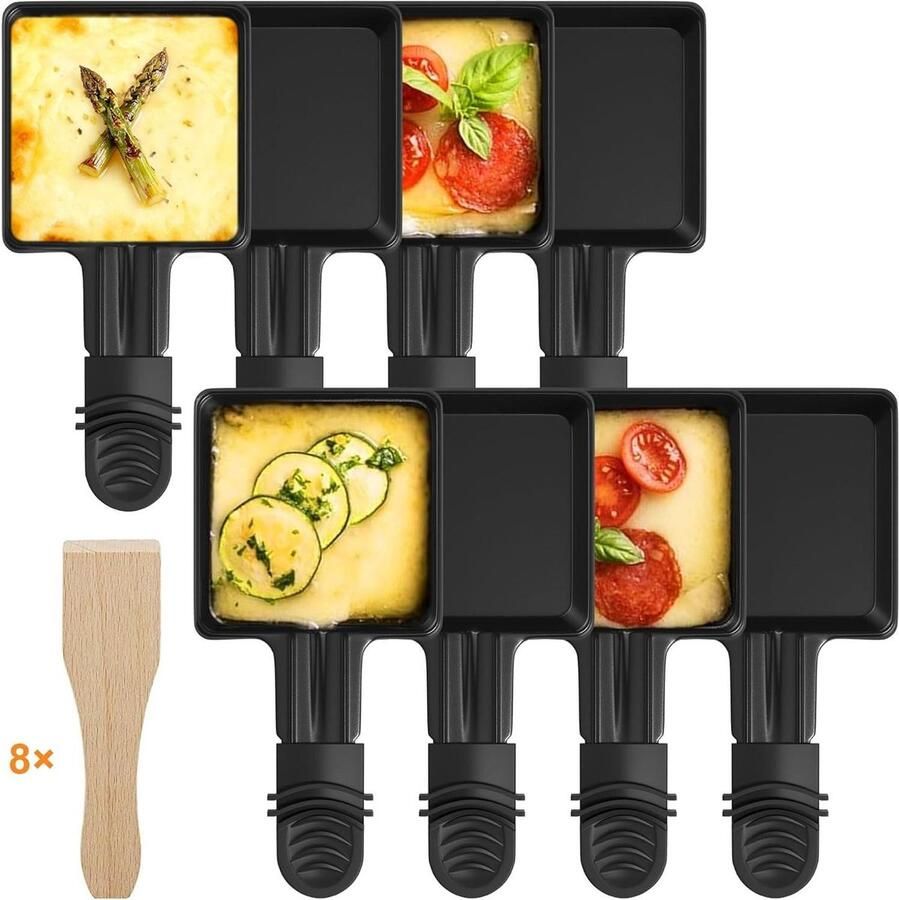 Raclette Pannetjes Mini Pannen Gourmetten en Smelten Anti-aanbaklaag 8 stuks Zwart
