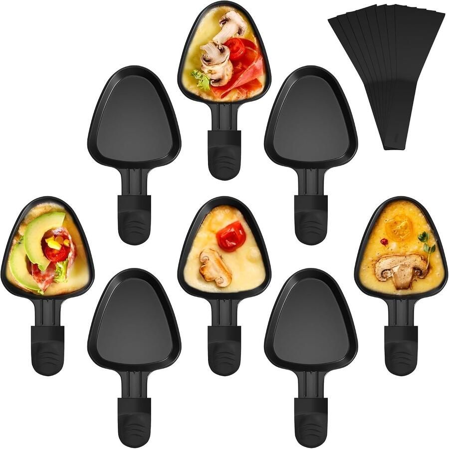 Raclette-pannetjes Zwart 18 34 x 10 08 cm Antiaanbaklaag met Hittebestendige Handvatten Voor 8 Personen