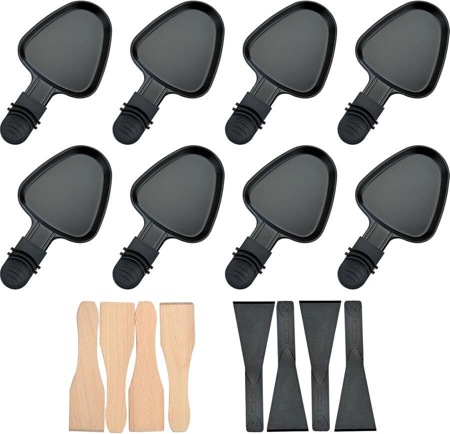 Raclette-pannetjes Zwart 18 5 x 9 x 1 5 cm Gietijzer met Antiaanbaklaag Set van 8 Stuks met Schrapers