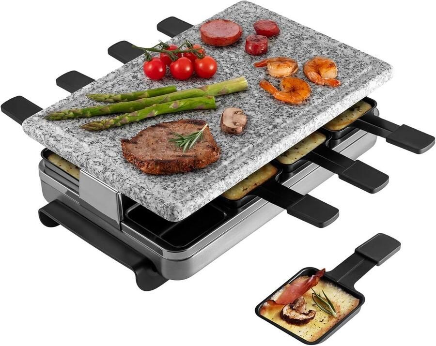 Raclette Party Grill Binnengrill Bakplaat Gezellig Eten Granieten Steen 8 Personen Gemetalliseerd