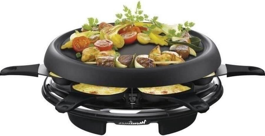 Raclette Plancha Crêpeer 3-in-1 Grill Gezellig Tafelen Afneembare Platen 6 Kopjes Zwart