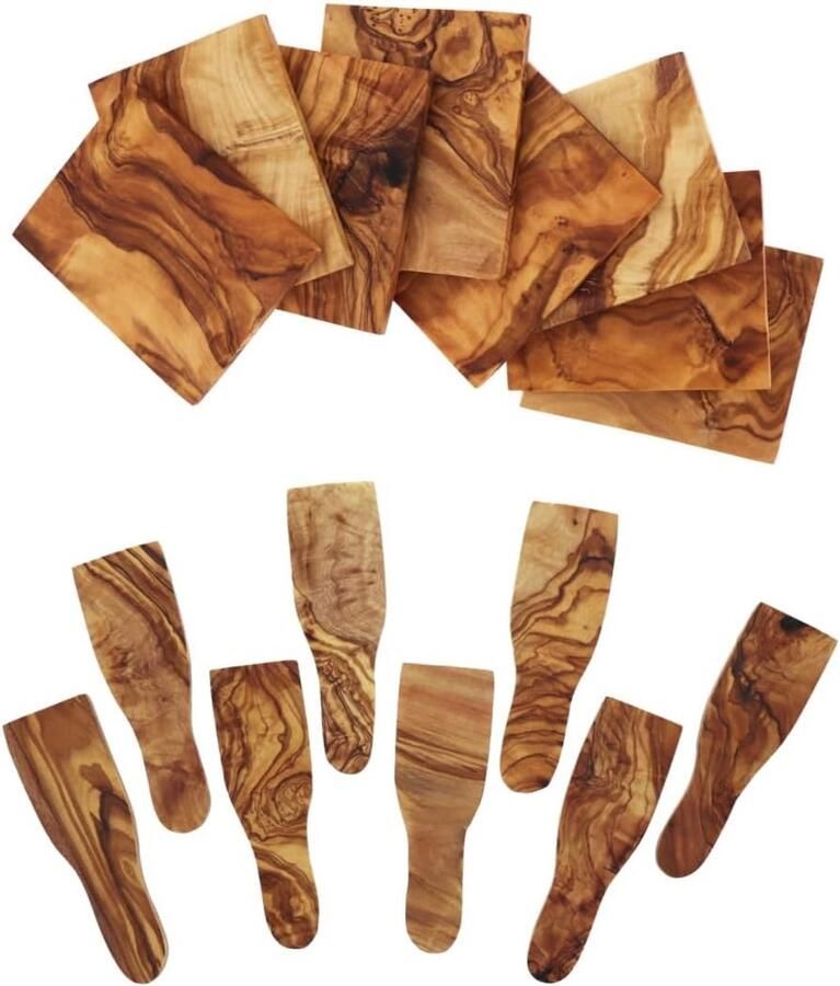 Raclette Set 16-Delig 8 Houten Planken en Schrapers Olijfhout