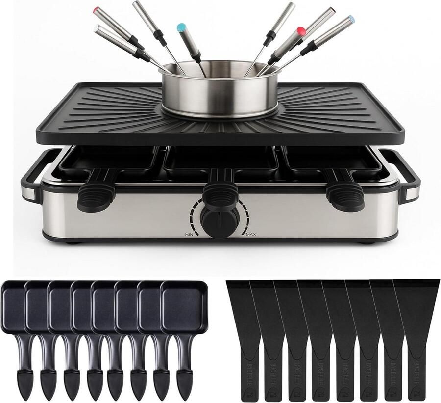 Raclette Set Tafelgrill Pannetjes Samen Eten Dubbelzijdig Plaat 8 Personen Zwart