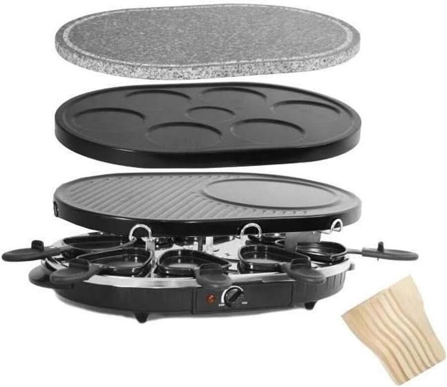 Raclette Set Gourmetstel 8 personen Gezellig Tafelen 3-in-1 Functie 8 Persoons Zwart