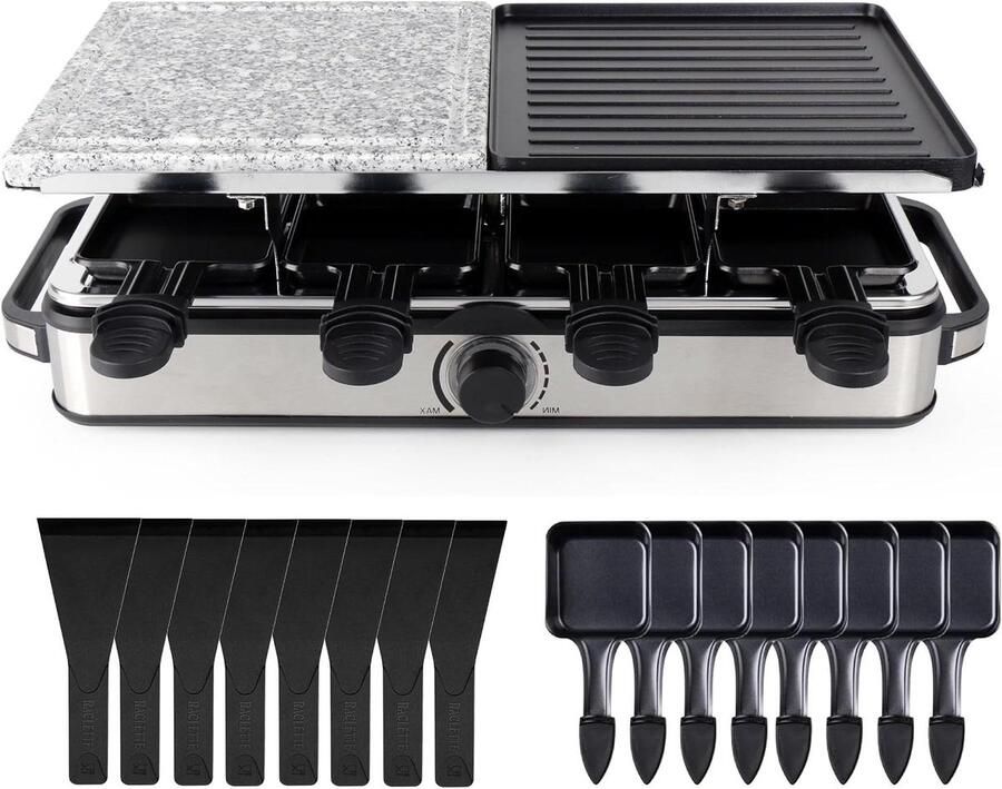 Raclette Set Tafelgrill Apparaat Gezellig Eten Met Steenplaat Voor 8 Personen Zwart