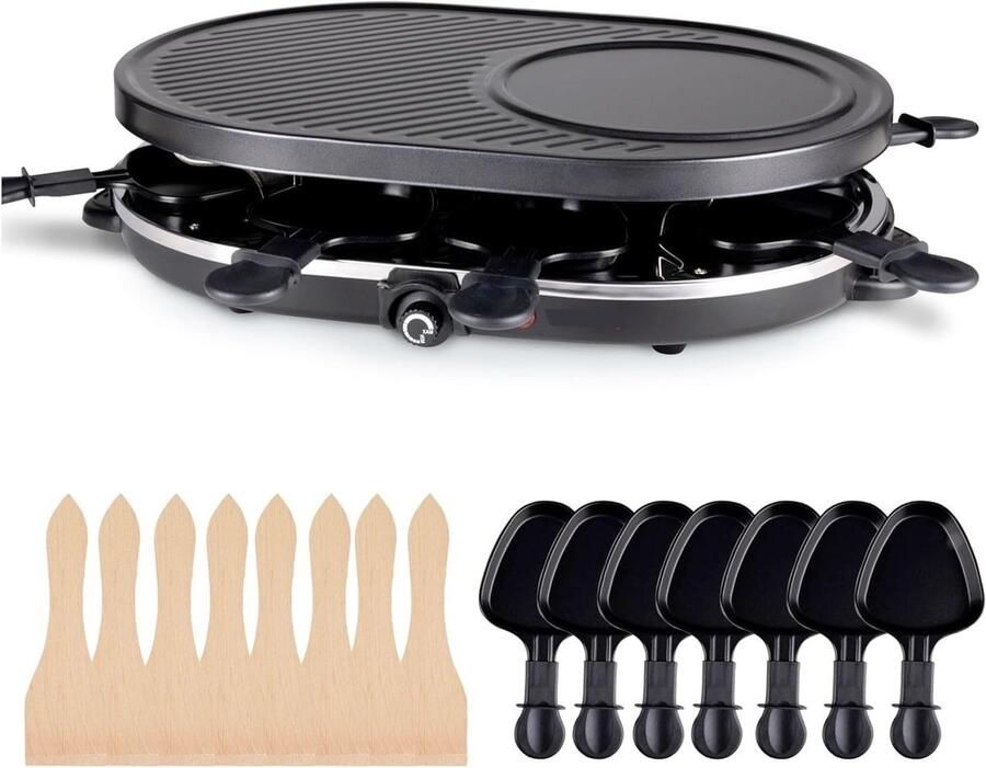 Raclette Set Tafelgrill Gezellig Eten Crêpe Functie 8 Personen Zwart