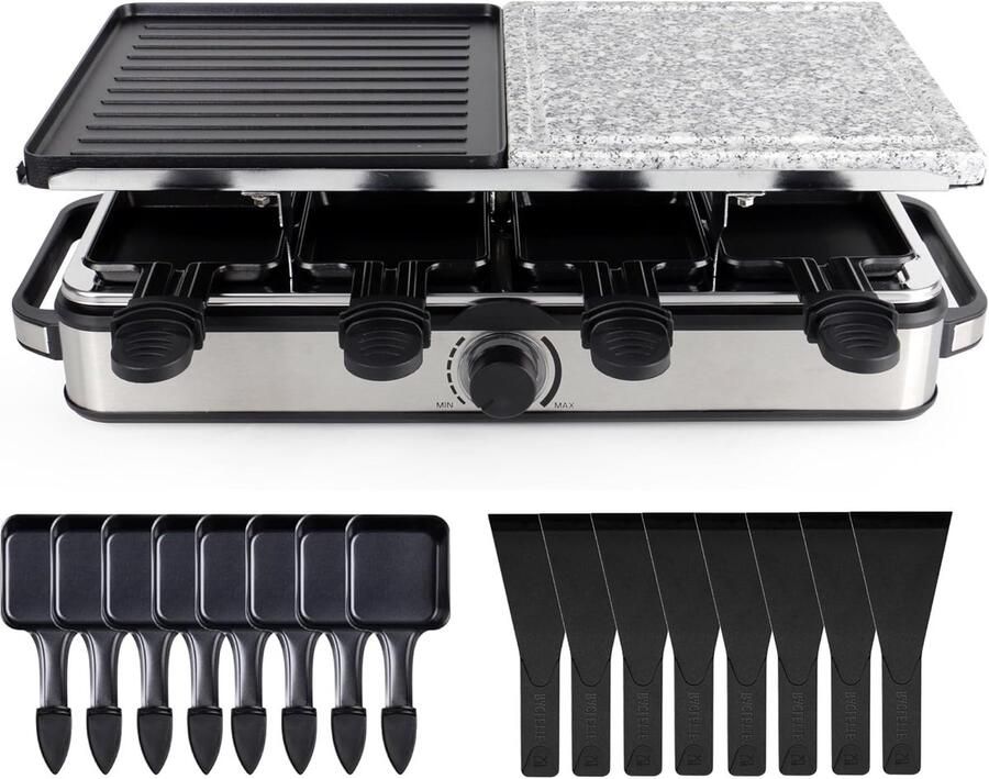 Raclette Set Tafelgrill Gezellig Eten Dubbelzijdig Platen Voor 8 Personen Zwart