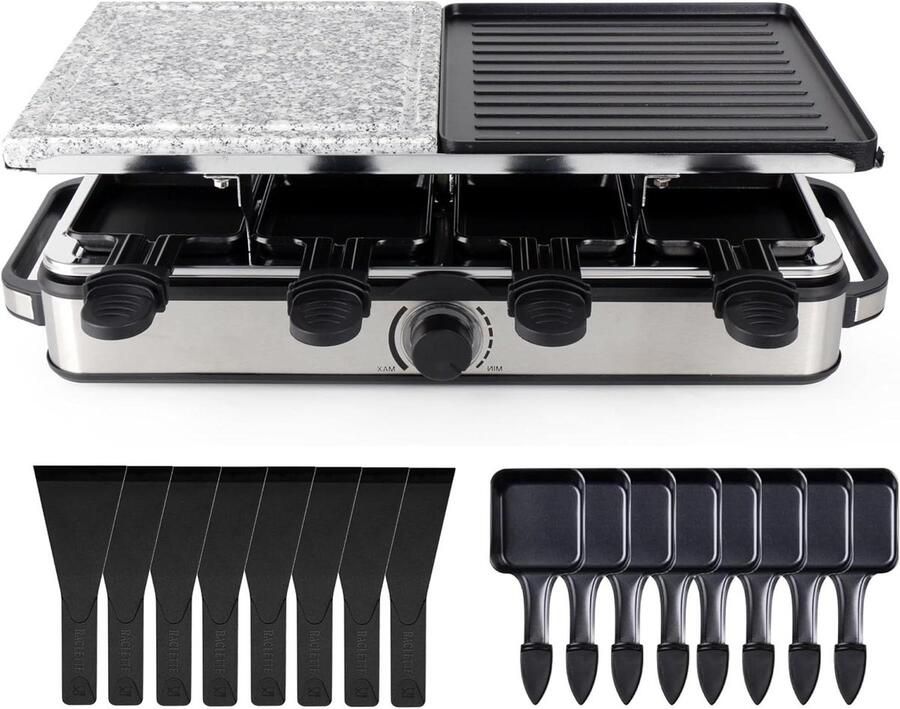 Raclette Set Tafel Grill Samen Eten Met Steenplaat Voor 8 Personen Zwart