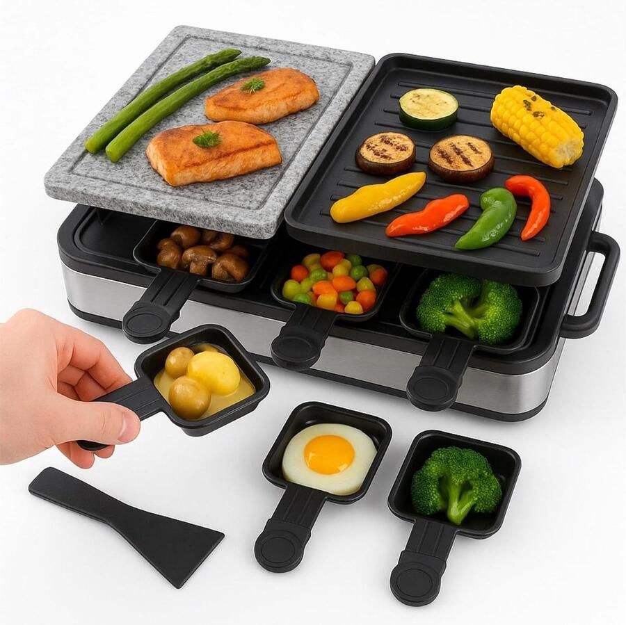 Raclette set Tafelgrill Samen eten 8 personen capaciteit 30x30x25 cm Zwart