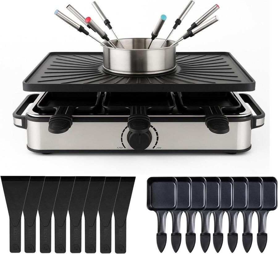 Raclette Set Tafelgrill Samen Eten Dubbele Plaat 8 Personen Zwart