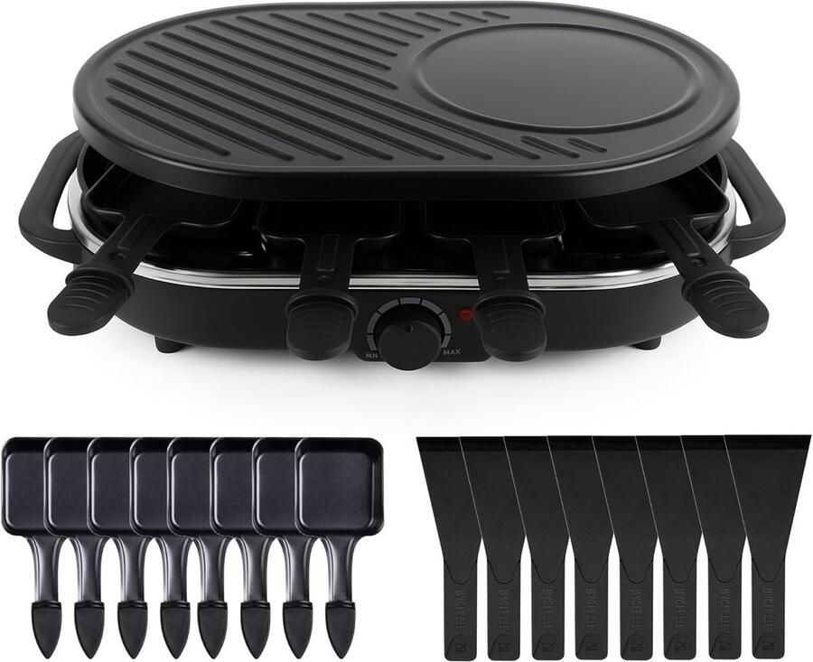 Raclette Set Tafelgrill Samen Eten Dubbelzijdig Plaat 8 Personen Zwart
