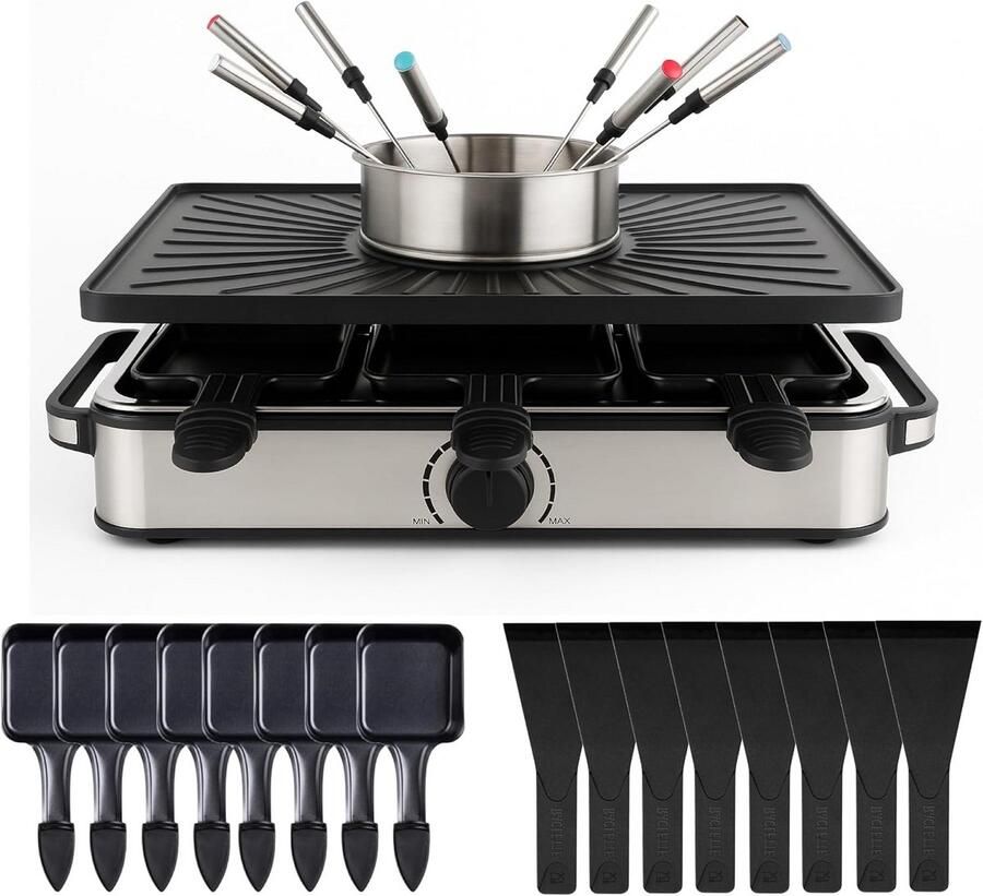 Raclette Set Tafelgrill Set Gezellig Eten Dubbelzijdig Plaat 8 Personen Zwart
