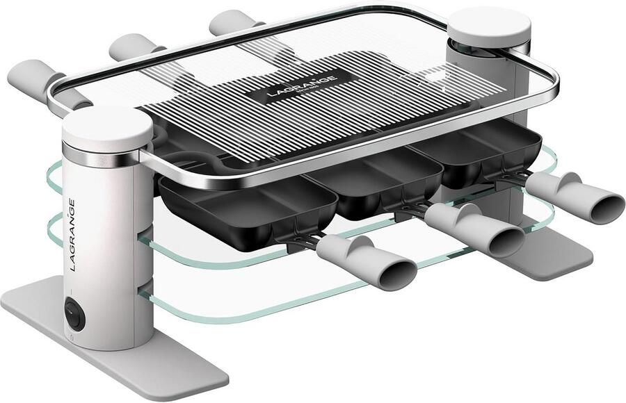 Raclette set voor 6 personen met glazen bakjes voor zichtbaar grillen