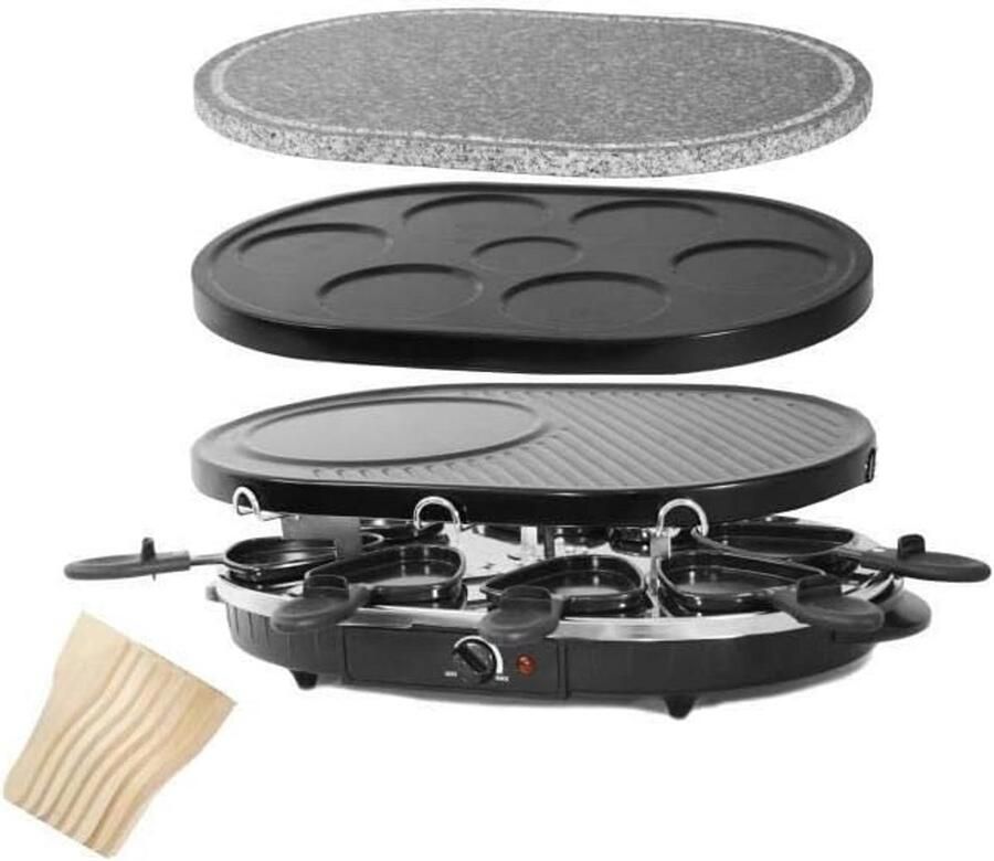 Raclette Set voor 8 Personen 3-in-1 Gourmet & Steengrill Zwart