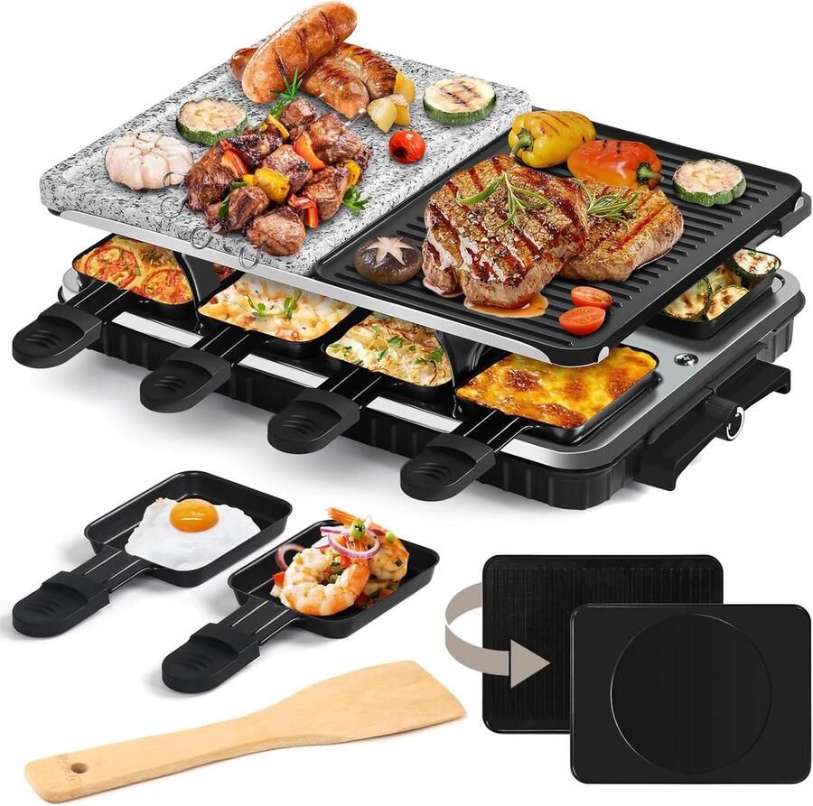Raclette Set voor 8 Personen met Dubbel Grilloppervlak