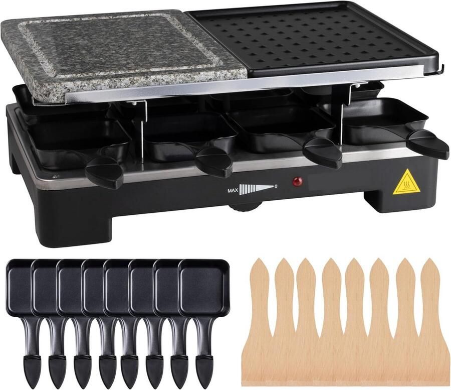 Raclette Set voor 8 Personen met Grillplaat en Steenzijde Tafelgrill