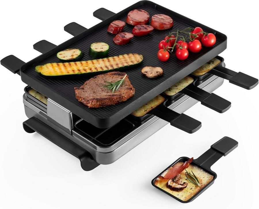 Raclette Set voor 8 Personen met Omkeerbare Bakplaat en Crêpe Bovenkant