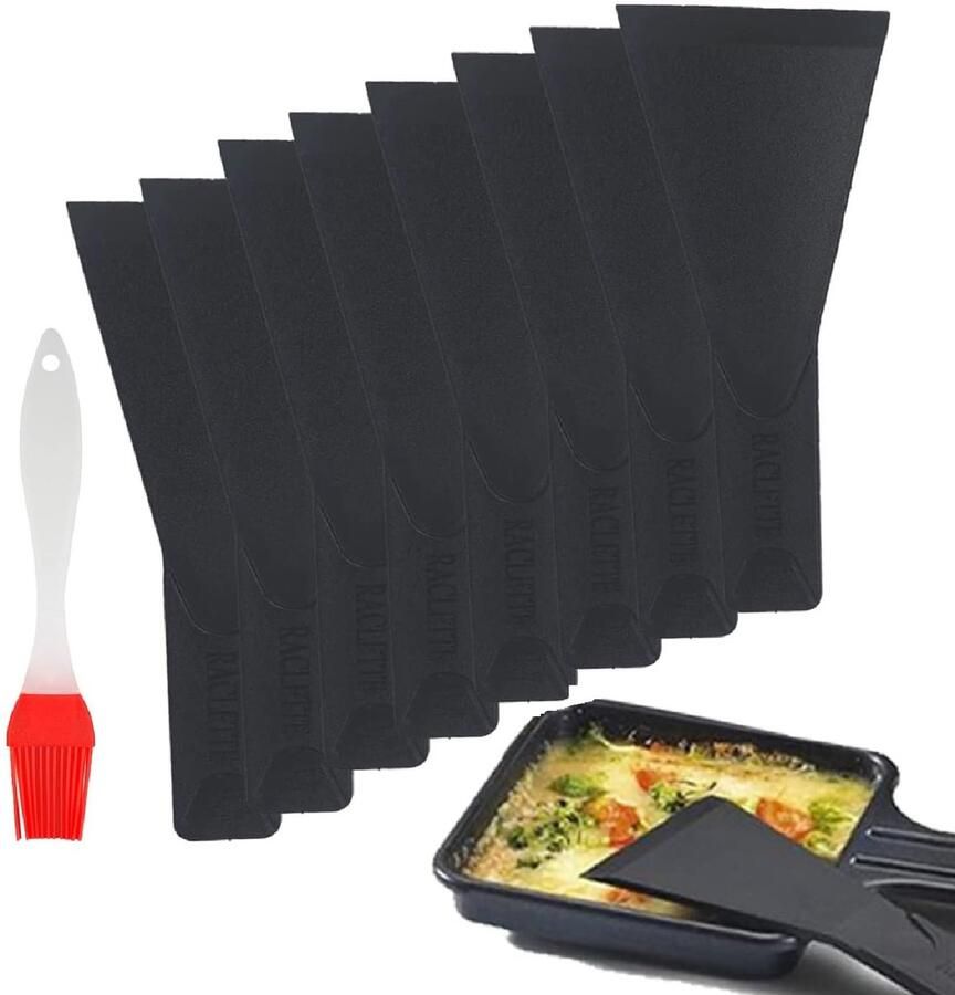 Raclette Spatels 8 stuks Geschikt voor anti-aanbakpannen Voor kaasgrills gourmetstellen en fondue Zwart