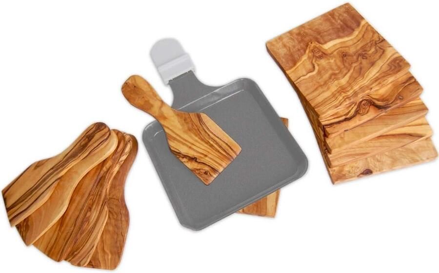 Raclette spatels en coasters van olijfhout set van 6 spatels en coasters