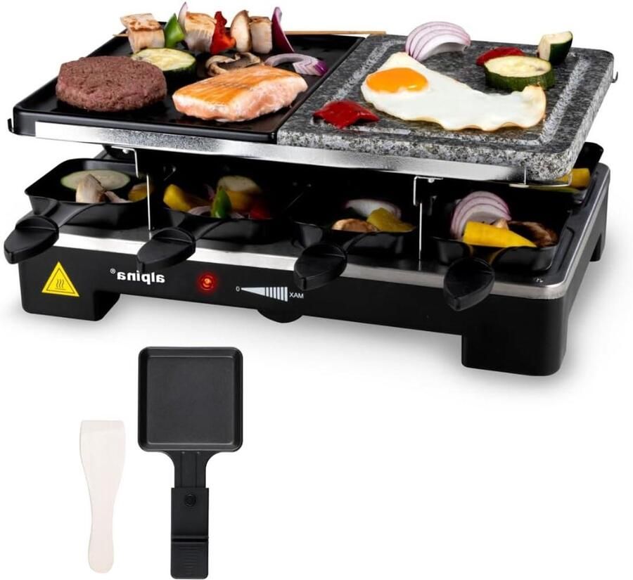 Raclette Steengrill Gourmetstel Bakplaat Gezellig Eten Dubbele Grillplaat 8 personen Zwart