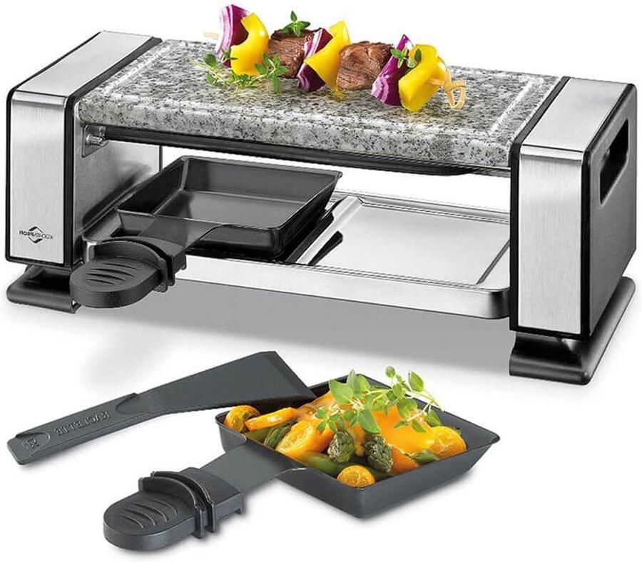 Raclette VISTA2 Elektrisch Grillen Gezellig Eten Inclusief Pannetjes 27.5 cm Zilver