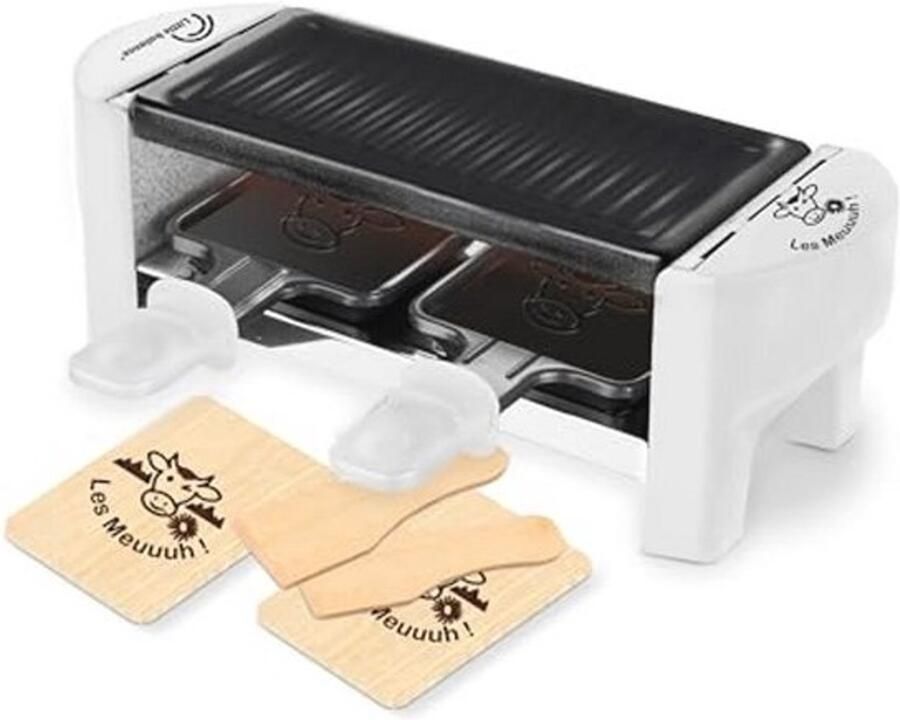Raclette voor 2 personen Afneembare grill met antiaanbaklaag 2 spatels en 2 planken